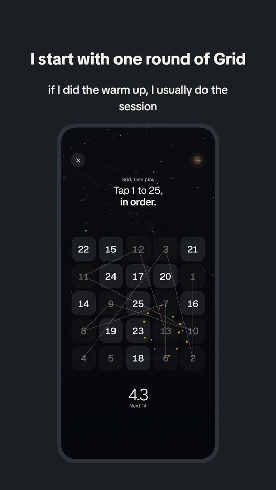 Slide reading I start with one round of Grid, over a Brainovr app screen